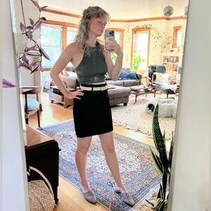 Genuine leather black pencil mini skirt